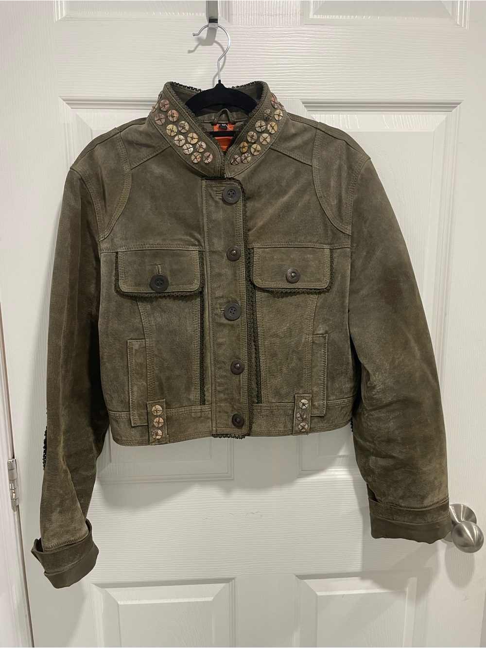 Julia S Roma - Olive Green Suede Cropped Jacket